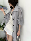 ( LIGHT GREY / CHARCOAL ) PREMIUM SHEER CHIFFON TRENCH COAT *LAST ONE*