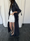 ( LIGHT GREY / CHARCOAL ) PREMIUM SHEER CHIFFON TRENCH COAT *LAST ONE*
