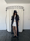( LIGHT GREY / CHARCOAL ) PREMIUM SHEER CHIFFON TRENCH COAT *LAST ONE*