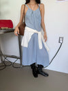 ( DUSTY BLUE  / CHARCOAL ) BUSTIER SILKY SLIP DRESS ⭐️BEST BUY⭐️ ( PRE ORDER )