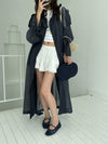 ( LIGHT GREY / CHARCOAL ) PREMIUM SHEER CHIFFON TRENCH COAT *LAST ONE*