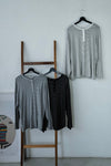 ( BLACK / WHITE / GREY ) EXTRA SOFT STRIPED HENLEY LONG SLEEVE