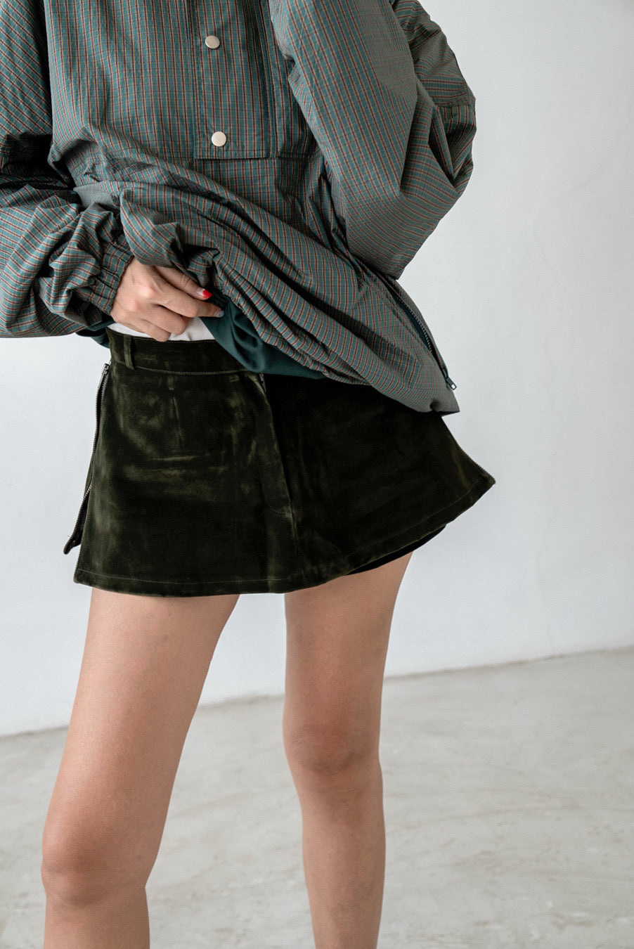 ( OLIVE / BLACK ) VELVET SKIRT SHORTS *BEST BUY*