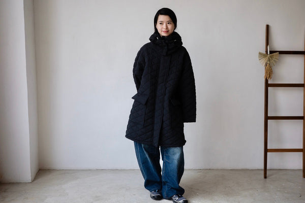 ( YELLOW / BLACK ) QUILTED HOODED JACKET