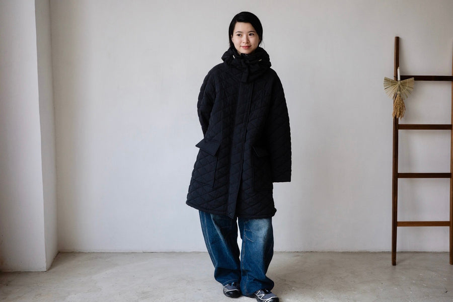 ( YELLOW / BLACK ) QUILTED HOODED JACKET