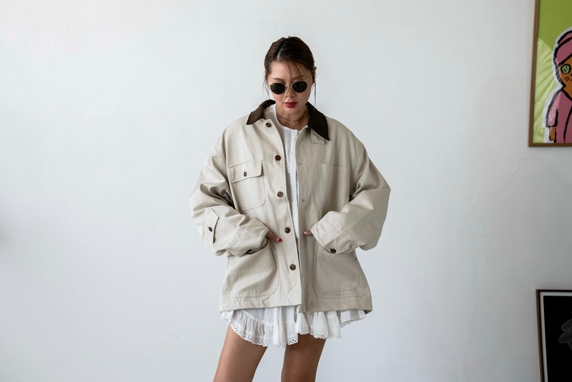 ( IVORY / NAVY ) POCKET WORKER JACKET ⭐️BEST BUY⭐️ *LAST 2*