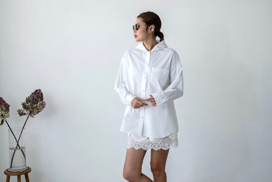 WHITE HOODED NYLON SHIRT *LAST 2*