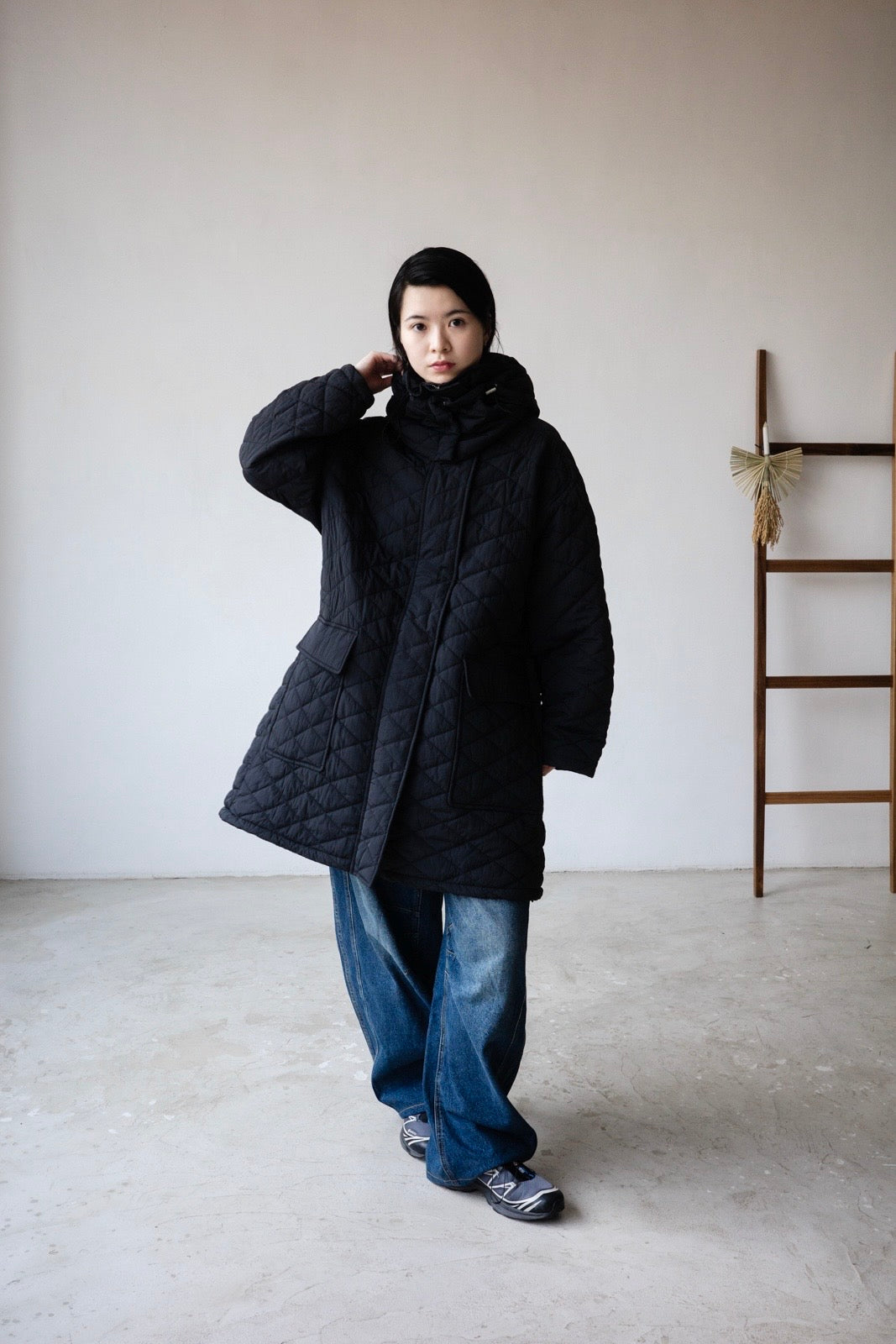 ( YELLOW / BLACK ) QUILTED HOODED JACKET