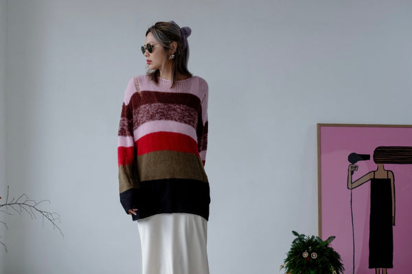 "THE OPEN " RED STRIPED KID MOHAIR SWEATER 🎄 *LAST ONE*
