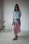 ( ROSE PINK / BLACK ) RUFFLE CHIFFON MIDI SKIRT *LAST ONE*