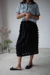 ( ROSE PINK / BLACK ) RUFFLE CHIFFON MIDI SKIRT *LAST ONE*