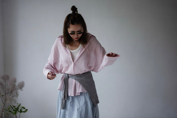 PINK CHECKERED WRINKLED SHIRT