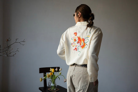 YELLOW EMBROIDERED DRAGON SATIN SHIRT ✨BEST BUY✨
