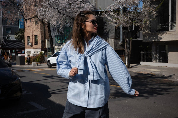 BLUE STRIPED SLEEVED SCARF SHIRT *LAST ONE*