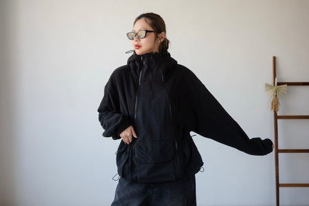 ( BLACK / BROWN ) FLEECE HOODED JACKET