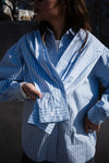 BLUE STRIPED SLEEVED SCARF SHIRT *LAST 2*