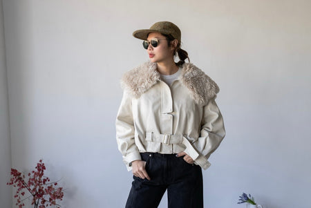 IVORY FAUX LEATHER BELTED DOWM JACKET *LAST 2*