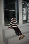 CHOCOLATE STRIPED DUFFLE  WOOL JACKET ( PRE ORDER )