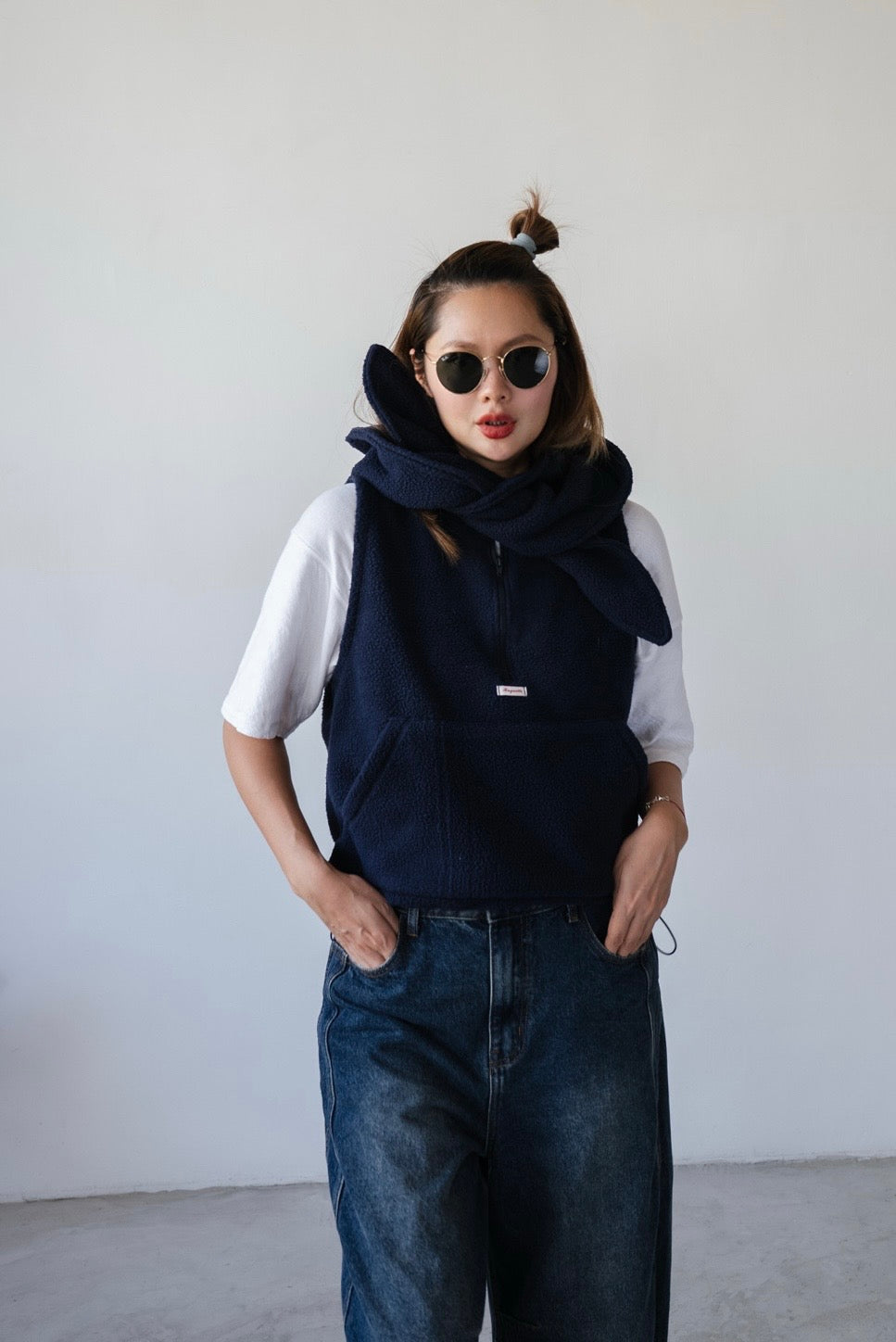 ( NAVY / YELLOW ) FLEECE VEST WITH HAT SCARF ⭐️BEST BUY⭐️