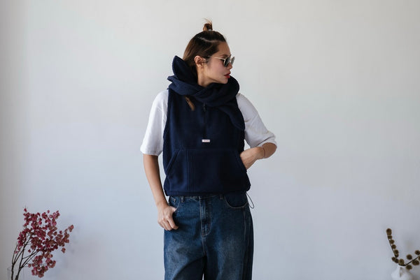 ( NAVY / YELLOW ) FLEECE VEST WITH HAT SCARF ⭐️BEST BUY⭐️