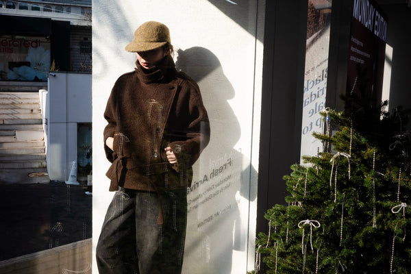 PREMIUM KHAKI BROWN SHORT ASYMMETRIC BATHROBE WOOL COAT  ⭐️BEST BUY⭐️