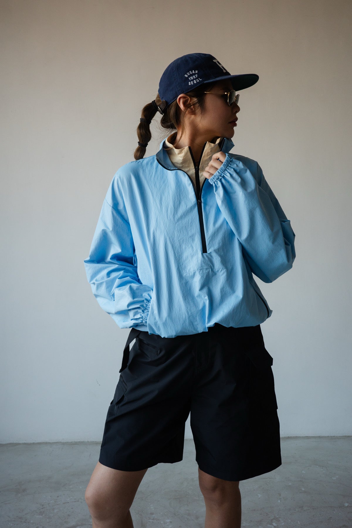 ( BLUE / GREEN ) TWO TONE HALF ZIP PARKA