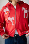 ( NAVY / RED ) ASYMMETRIC HORSES STAR ZIP UP HOODED JACKET ⭐️BEST BUY⭐️ *LAST 2*