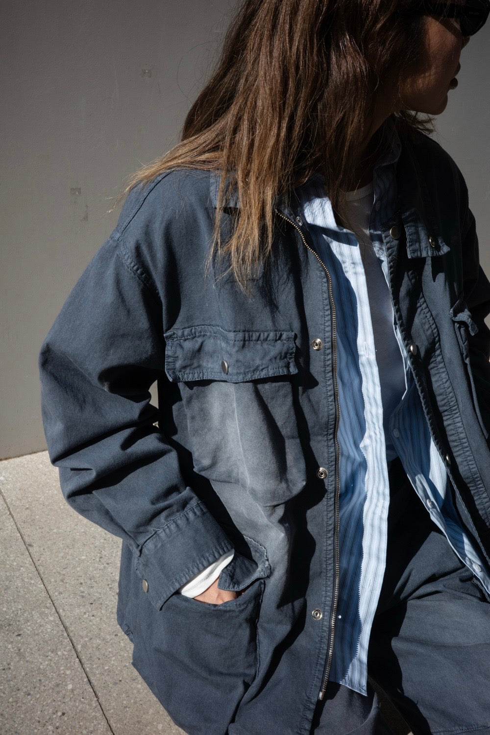 ( NAVY / BEIGE ) WASHED WORKER JACKET ✨BEST BUY✨