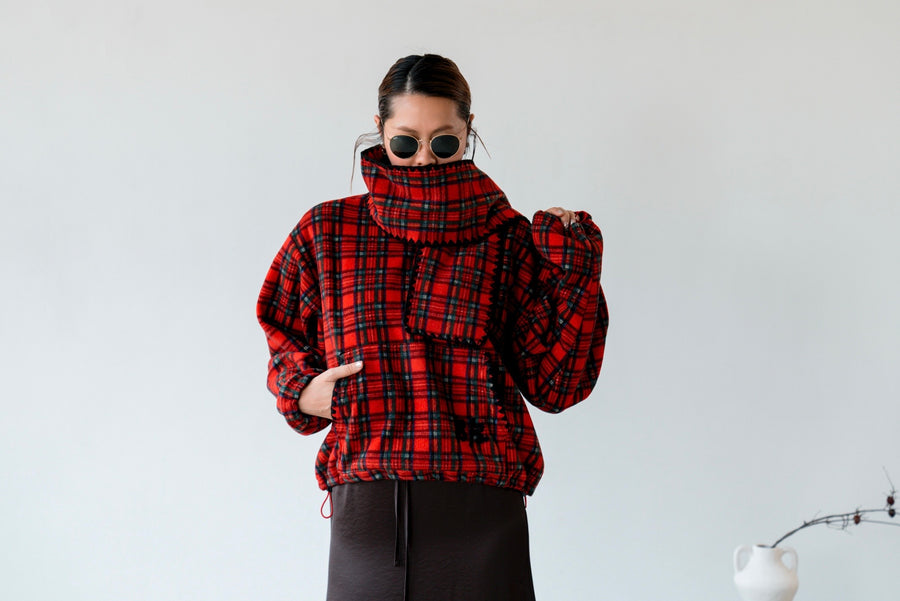 RED CHECKERED FLEECE JUMPER WITH SCARF 🌟BEST BUY🌟 *LAST 2*