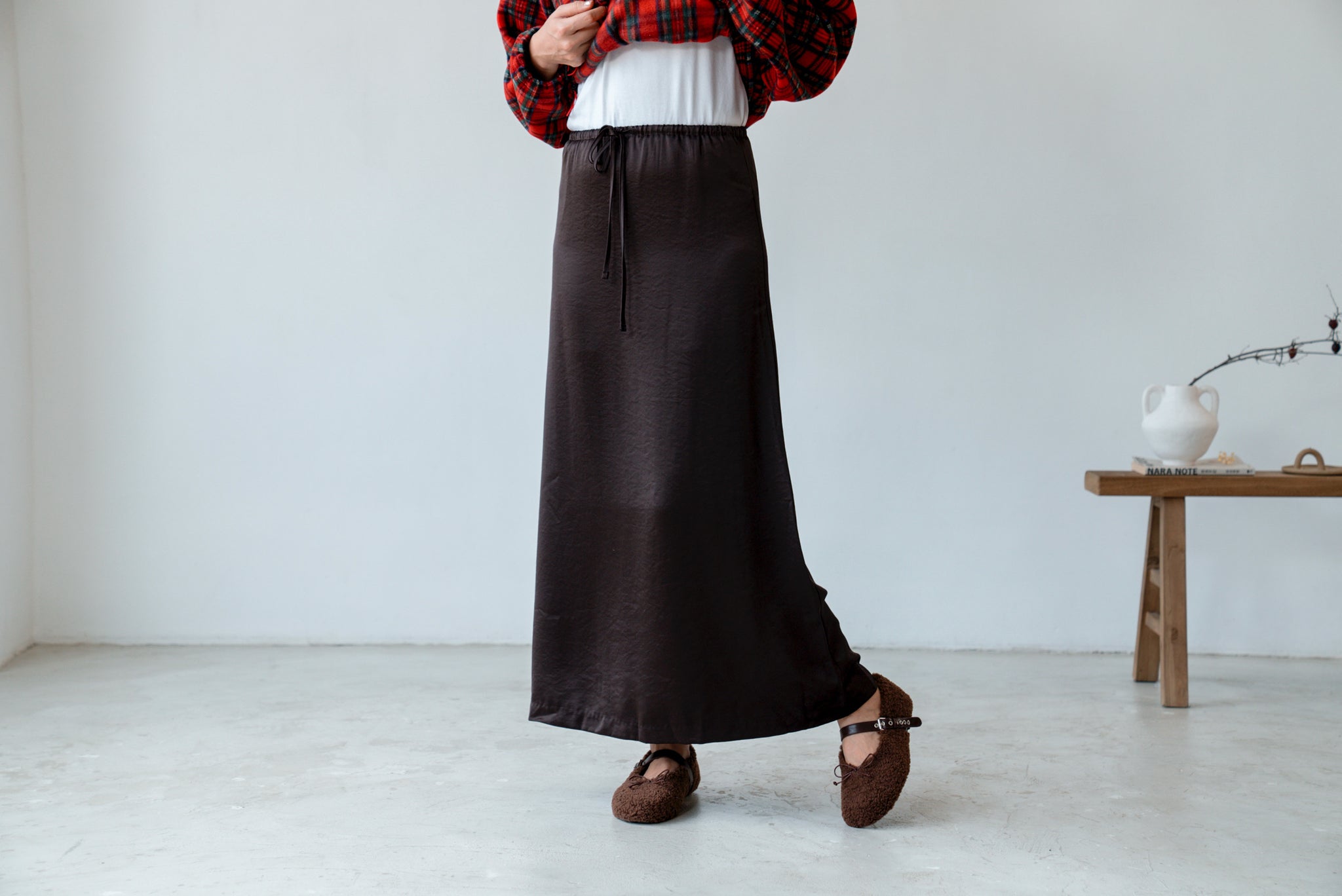 BROWN SATIN MAXI SKIRT ( PRE ORDER )