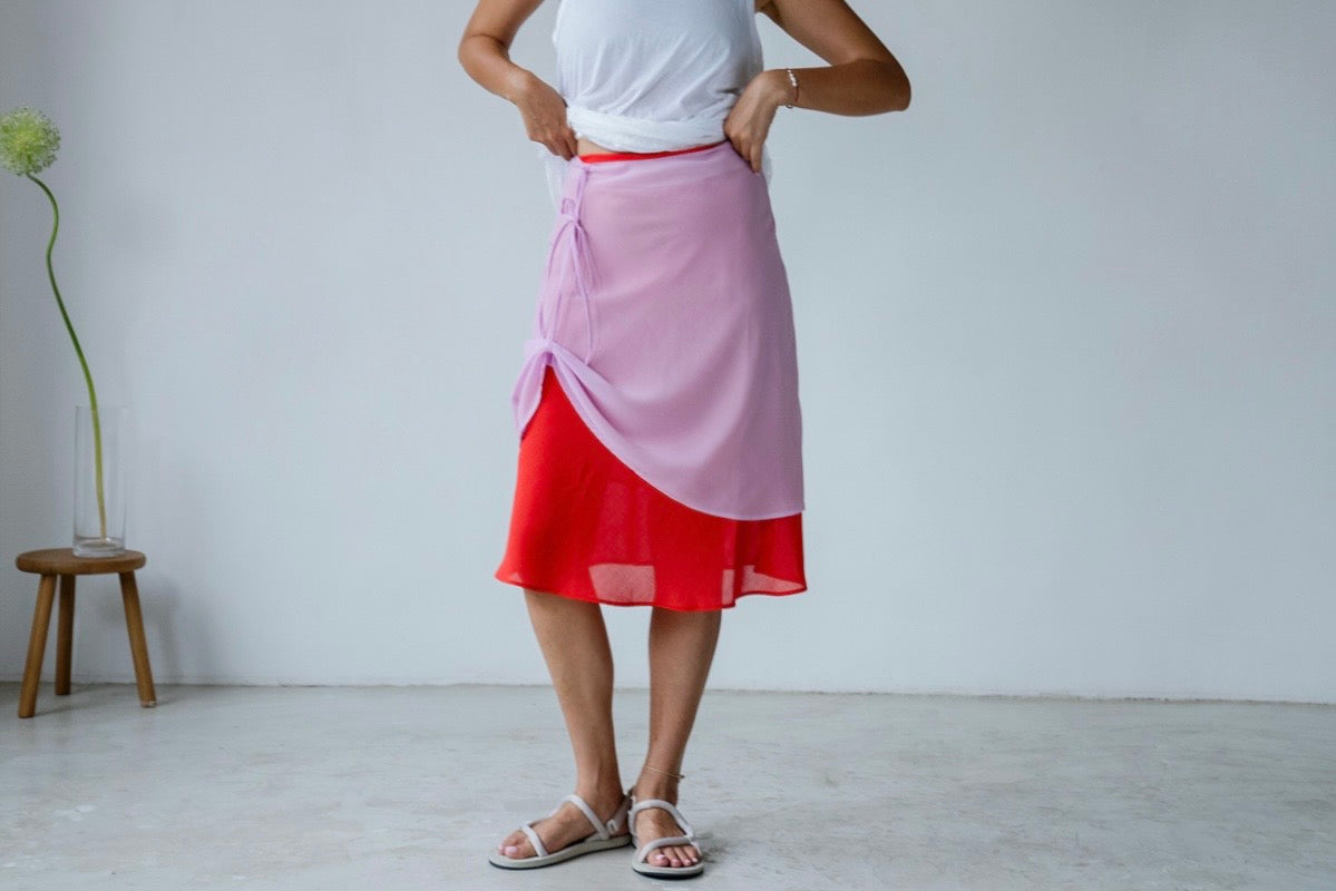 RED PINK DUO CHIFFON MIDI SKIRT *LAST ONE*