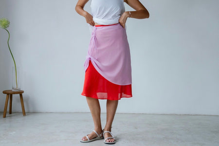 RED PINK DUO CHIFFON MIDI SKIRT *LAST ONE*