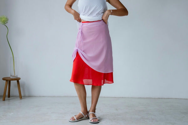 RED PINK DUO CHIFFON MIDI SKIRT *LAST ONE*
