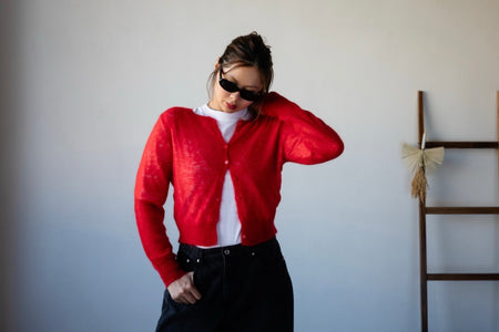 RED MOHAIR CARDIGAN