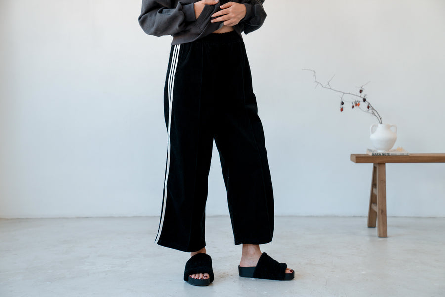 BLACK CORDUROY SPORTY TRACK PANTS *LAST 3*