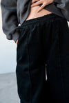 BLACK CORDUROY SPORTY TRACK PANTS