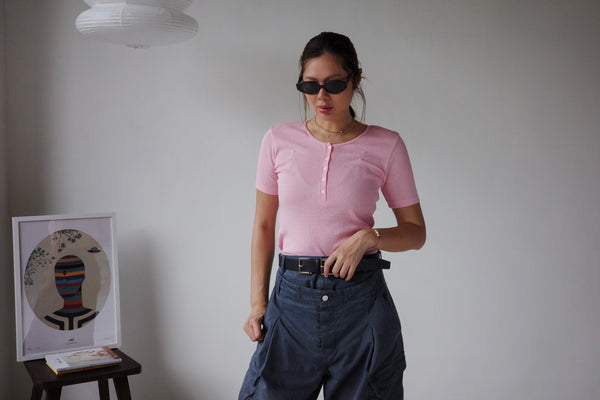 ( 4 COLORS ) DAILY WASHED COTTON HENLEY TEE