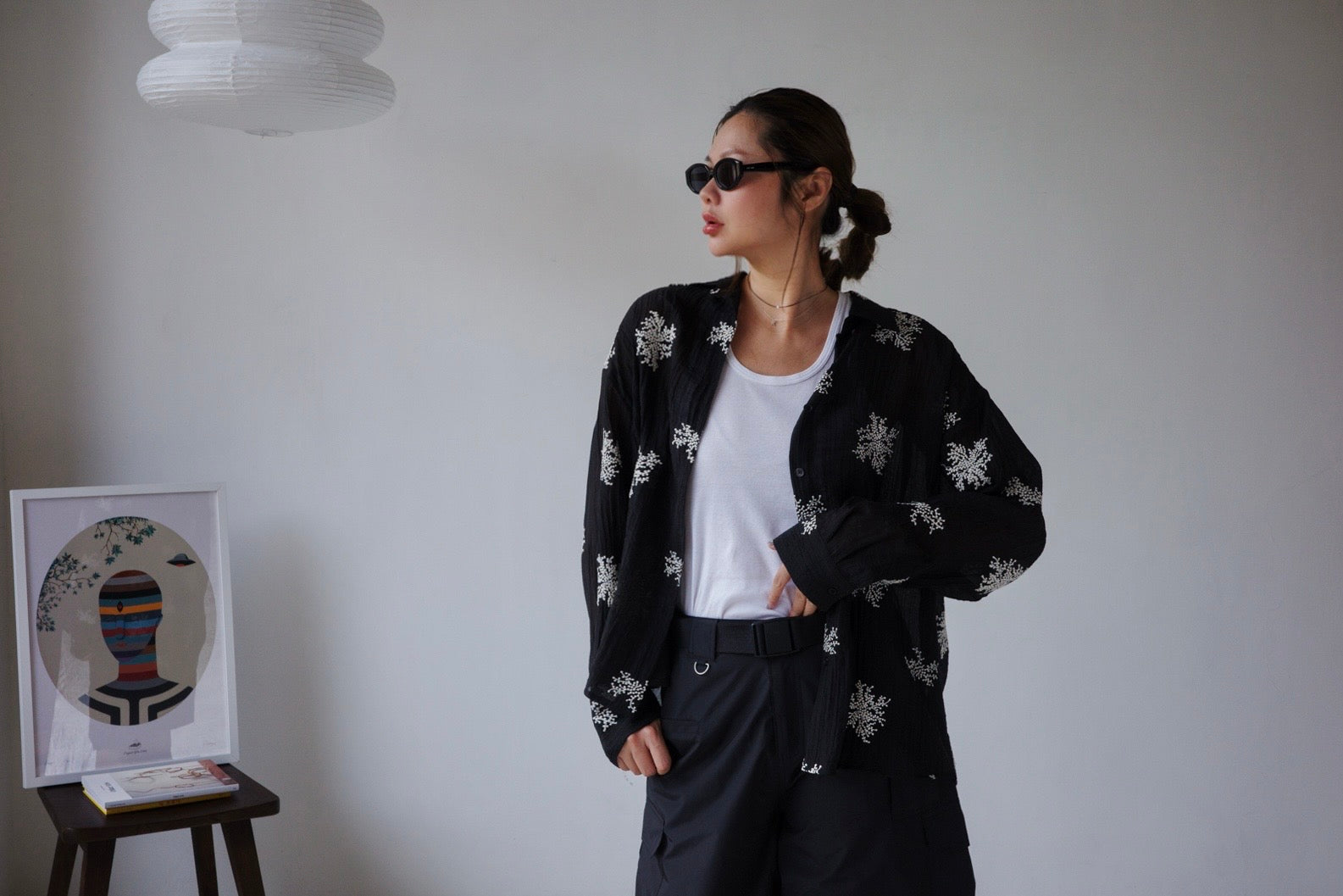 ( IVORY / BLACK ) EMBROIDERY SHIRT *LAST 2*