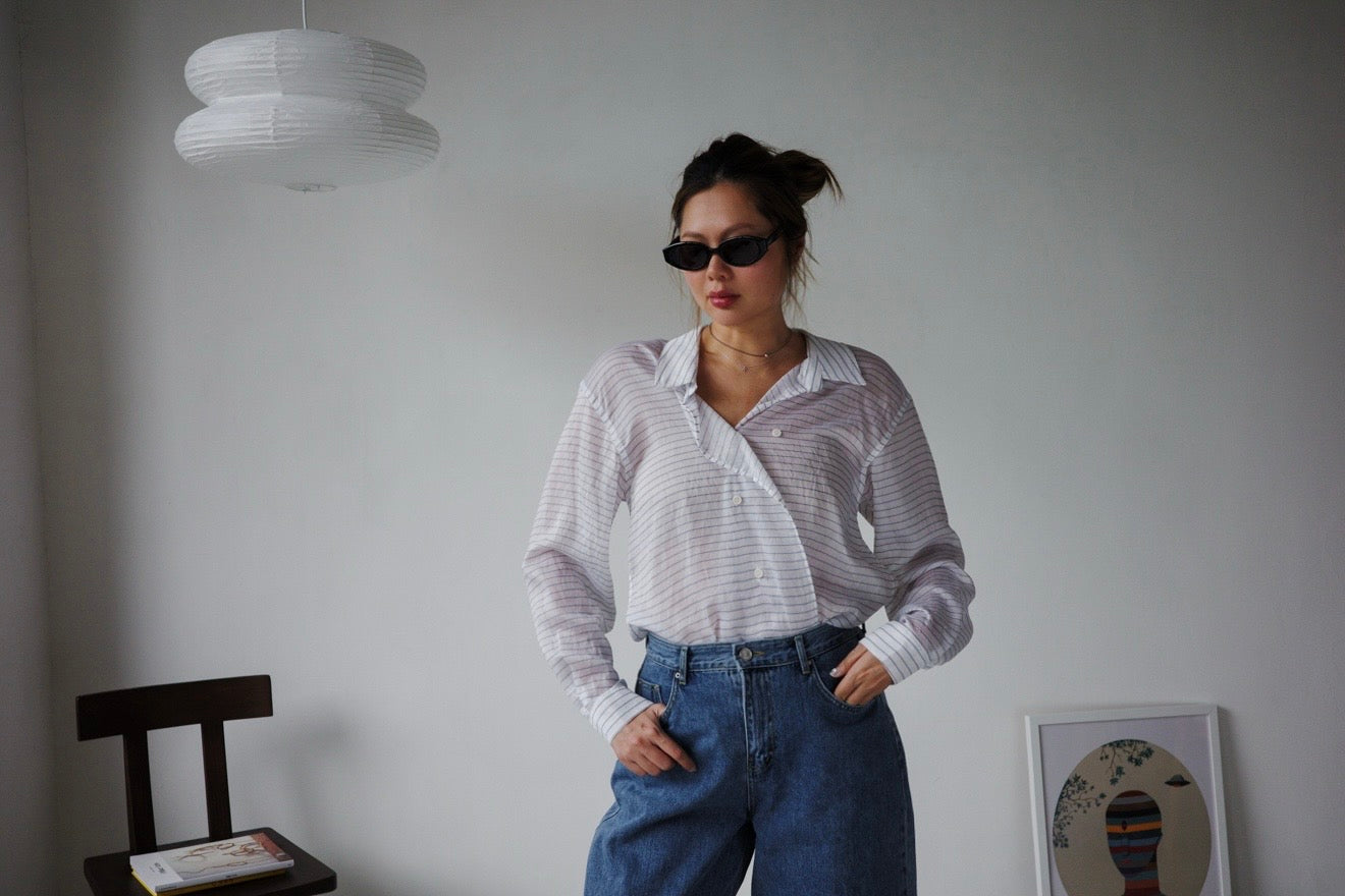 STRIPE TENCEL BLOUSE ( PRE ORDER )