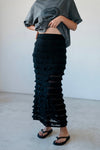 LACE TRIMMED RUFFLE  MAXI SKIRT