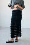 LACE TRIMMED RUFFLE  MAXI SKIRT