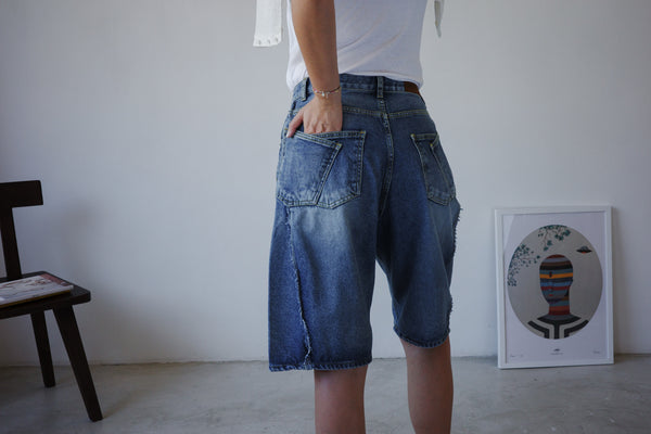 BLUE DOUBLE POCKET DENIM CULOTTE