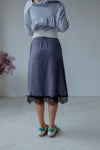 ( 3 COLOURS ) LACE TRIMMED SILKY MIDI SKIRT *BEST BUY*