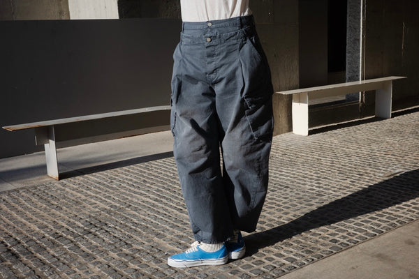 ( NAVY / BEIGE ) WASHED DOUBLE WAIST CARGO PANTS