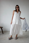 WHITE LACE TRIMMED V NECK DRESS