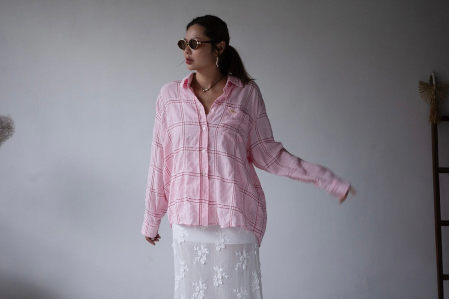 PINK CHECKERED WASHED COTTON SHIRT