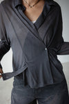 ( WHITE / CHARCOAL ) CHIFFON SLIT BLOUSE