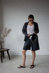( WHITE / CHARCOAL ) CHIFFON SLIT BLOUSE