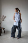( WHITE / BLUE STRIPE ) COLLARED HALTER SHIRT VEST WITH WRAP SET