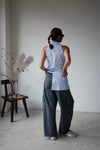 ( WHITE / BLUE STRIPE ) COLLARED HALTER SHIRT VEST WITH WRAP SET